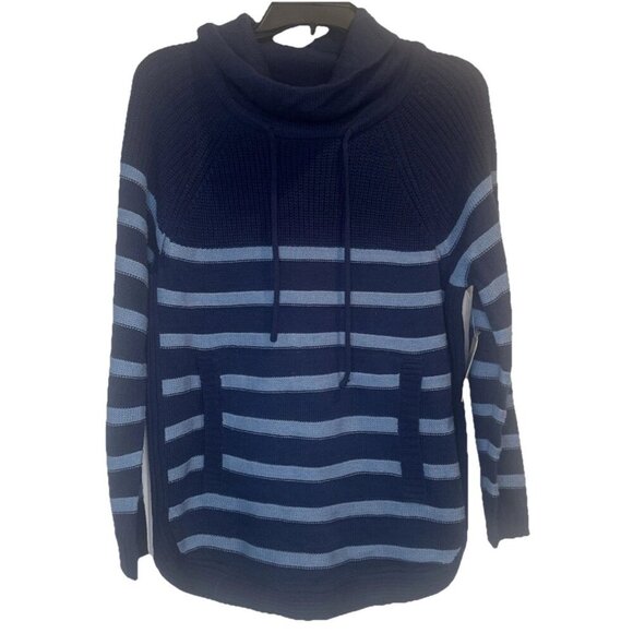 St Johns Bay Women’s Blue Pullover Sweater Cowl Neck Drawstring Pockets Sz M NEW - Picture 1 of 10